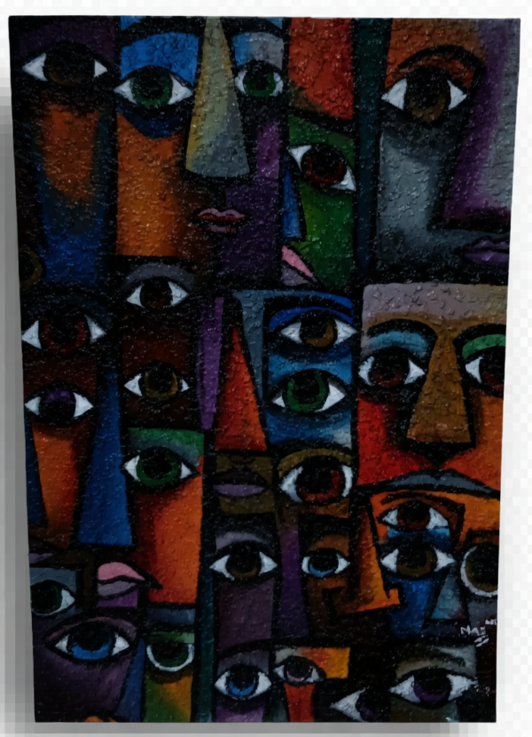 The Collective Gaze: A Textured Cubist Study